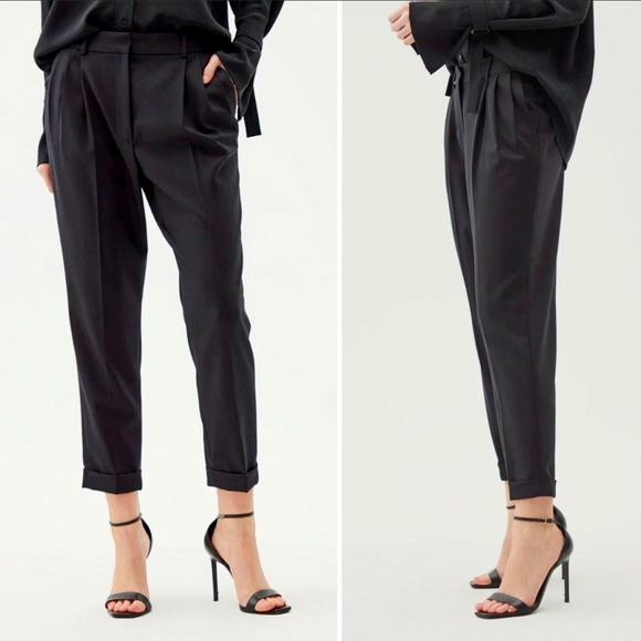 Nili Lotan 8 Montana $495 Virgin WOOL Dress Pants High Rise Crop Black NWT